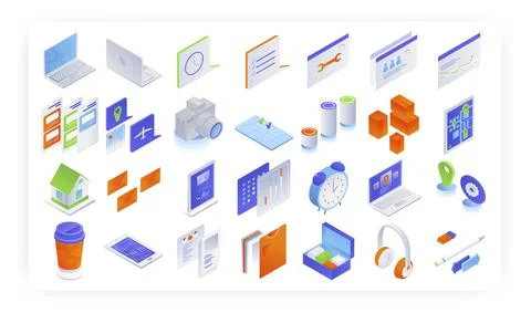 Isometric business icon set, vector isolated illustration. Time management Illustrazione stock