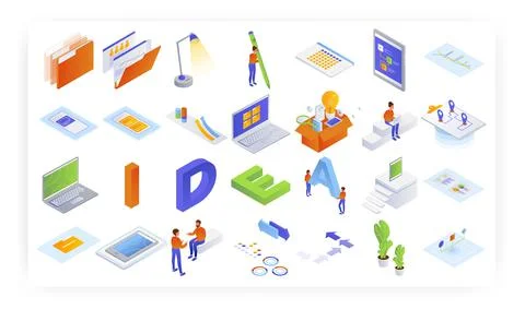 Isometric business icon set, vector illustration. Creative thinking, innovative Illustration