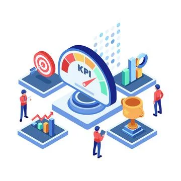 Isometric Business KPI Dashboard Performance Tracking and Data Analysis Illustrazione stock