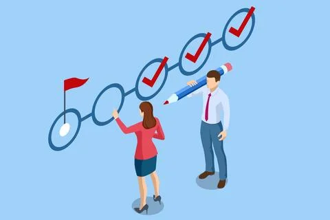 Isometric Business Project Management System. Successful business plan tasks. Stock Illustration