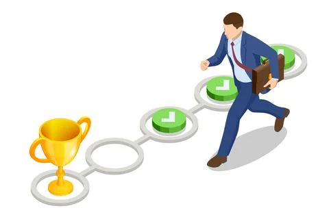 Isometric Business Project Management System. Successful business plan tasks. Ilustración de archivo