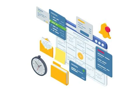Isometric Business Project Management System. Planning showing tasks and Stock Illustration