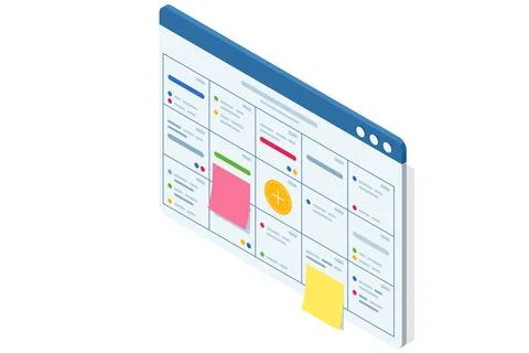 Isometric Business Project Management System. Planning showing tasks and Stock Illustration