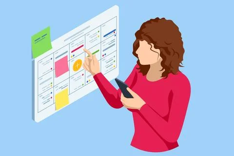 Isometric Business Project Management System. Scrum task board Project manager Stock Illustration