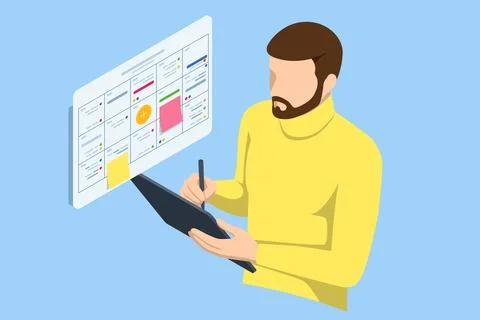 Isometric Business Project Management System. Scrum task board Project manager Stock Illustration