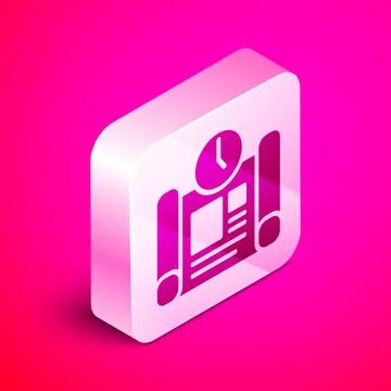 Isometric Business project time plan icon isolated on pink background. Silver Illustrazione stock
