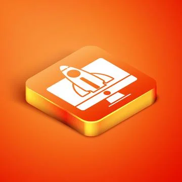 Isometric Business startup project concept icon isolated on orange background Stock Illustration