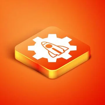 Isometric Business startup project concept icon isolated on orange background Stock Illustration