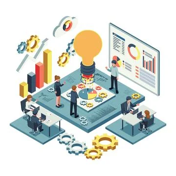 Isometric Business Team Collaborating in a Startup Ecosystem Stock Illustration