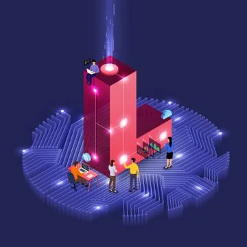 Isometric business teamwork. Stock Illustration