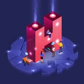 Isometric business teamwork. Stock Illustration