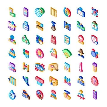 Isometric business technology and security icons collection Stock Illustration