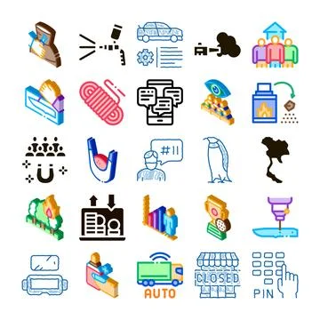 Isometric business technology people data objects set Illustrazione stock
