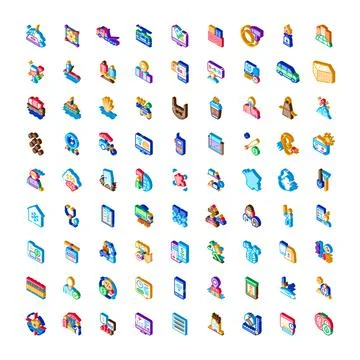 Isometric business technology services collection icons design Stock Illustration