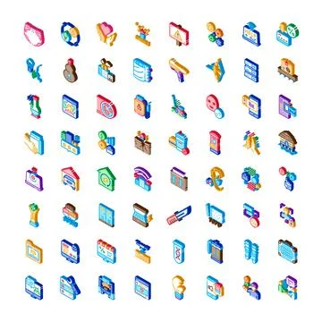Isometric business technology web design icon set Stock Illustration