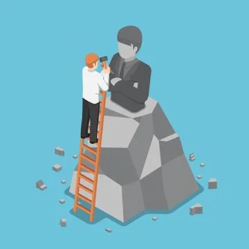 Isometric businessman creating the model of his statue Stock Illustration