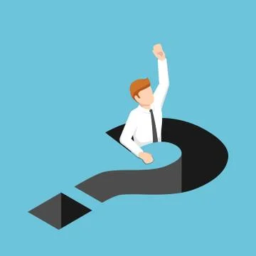 Isometric businessman falling into question mark hole Stock Illustration