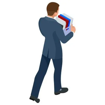 Isometric businessman isolated on write. dismissed frustrated business person Stock Illustration
