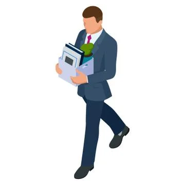 Isometric businessman isolated on write. dismissed frustrated business person Stock Illustration