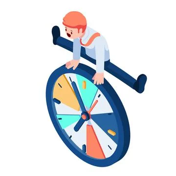 Isometric Businessman Jumping Over The Clock Stock Illustration