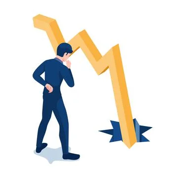 Isometric Businessman Looking at Graph Falling Down Through The Floor Stock Illustration