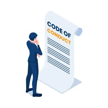 Isometric Businessman Reading Code of Conduct Document Illustrazione stock
