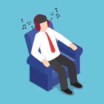 Isometric Businessman Resting at Sofa and Listening Music from Headphones Stock Illustration