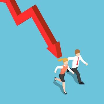 Isometric businessman runaway from falling graph. Stock Illustration