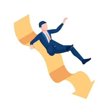 Isometric Businessman Slipping on Falling Graph Stock Illustration