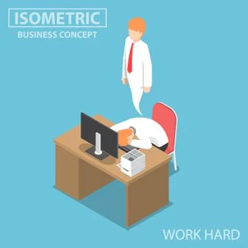 Isometric Businessman Work Hard Until Dead Stock Illustration