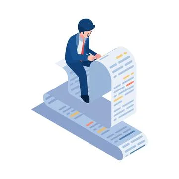 Isometric Businessman Writing on Document Stock Illustration