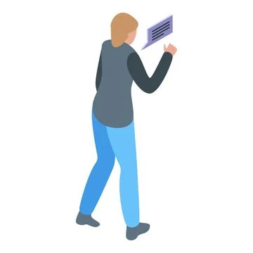 Isometric businesswoman checking data on tablet Stock Illustration