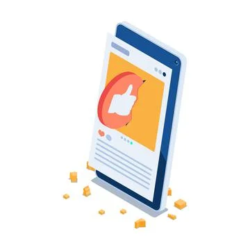 Isometric Like Button Hit Social Media on Smartphone Screen Stock Illustration