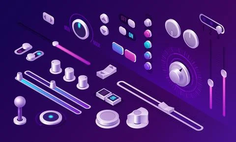 Isometric buttons, control panel app interface Stock Illustration