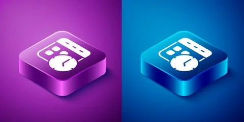 Isometric Calendar and clock icon isolated on blue and purple background. S.. Stockillustratie