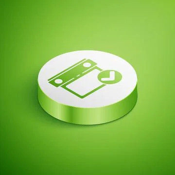 Isometric Calendar with check mark icon isolated on green background. White Stock Illustration