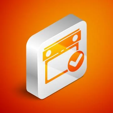 Isometric Calendar with check mark icon isolated on orange background. Silver Illustrazione stock