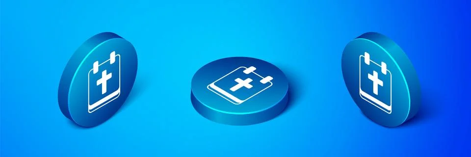Isometric Calendar with Easter icon isolated on blue background. Spring Chr.. Stock Illustration