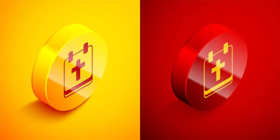 Isometric Calendar with Easter icon isolated on orange and red background. .. Illustrazione stock