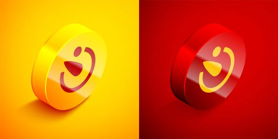 Isometric Camera timer icon isolated on orange and red background. Photo expo Stockillustratie