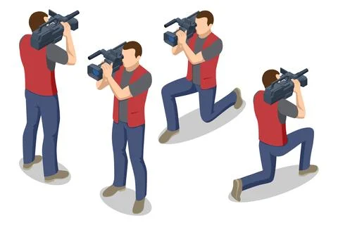 Isometric Cameraman. Video camera operator. Concept of technology, modern Stock Illustration