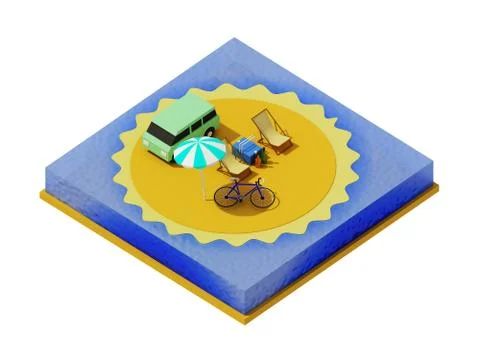 Isometric camping on the beach Stock Illustration
