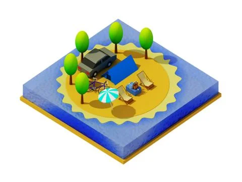Isometric camping on the beach Stock Illustration