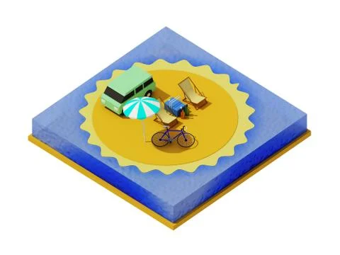 Isometric camping on the beach Stock Illustration
