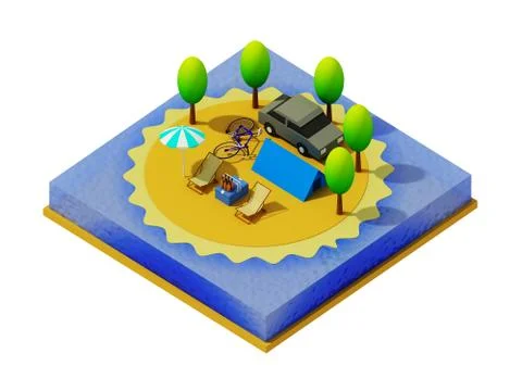 Isometric camping on the beach Stock Illustration