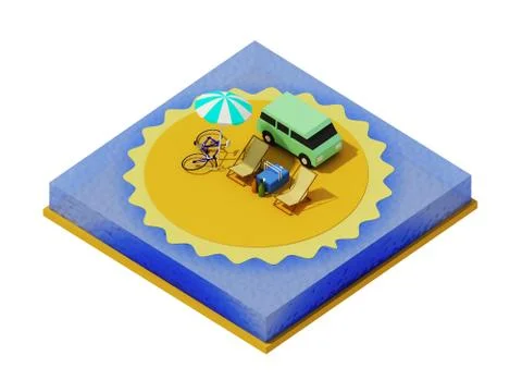 Isometric camping on the beach Stock Illustration