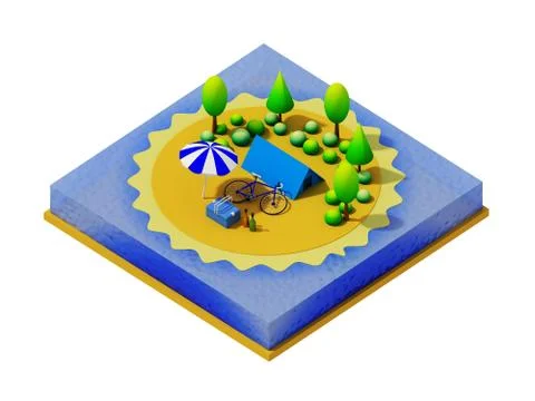 Isometric camping on the beach Stock Illustration