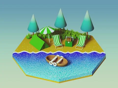 Isometric camping on the beach Stock Illustration