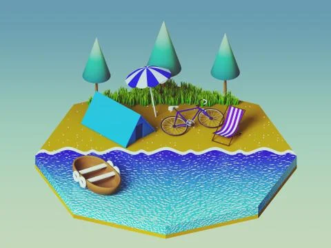 Isometric camping on the beach Stock Illustration
