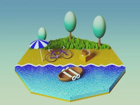 Isometric camping on the beach Stock Illustration